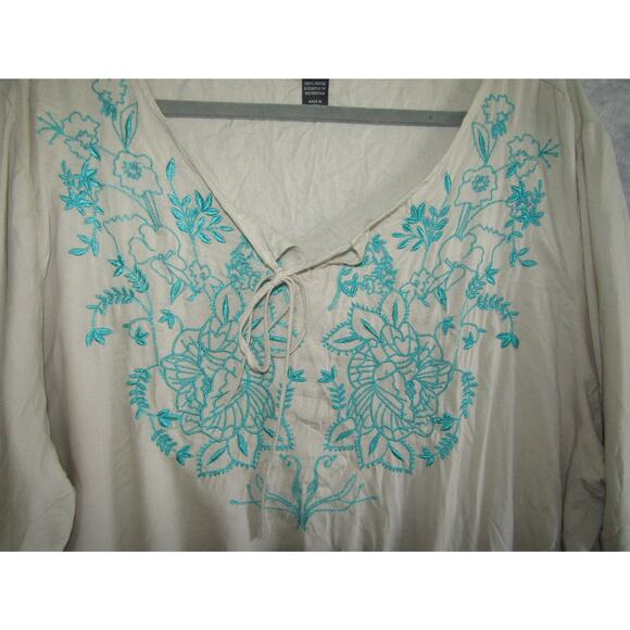 Style & Co. Woman 3X Cream Beige Peasant Blouse 2010s Boho Embroidered Rayon NWT - Picture 2 of 8